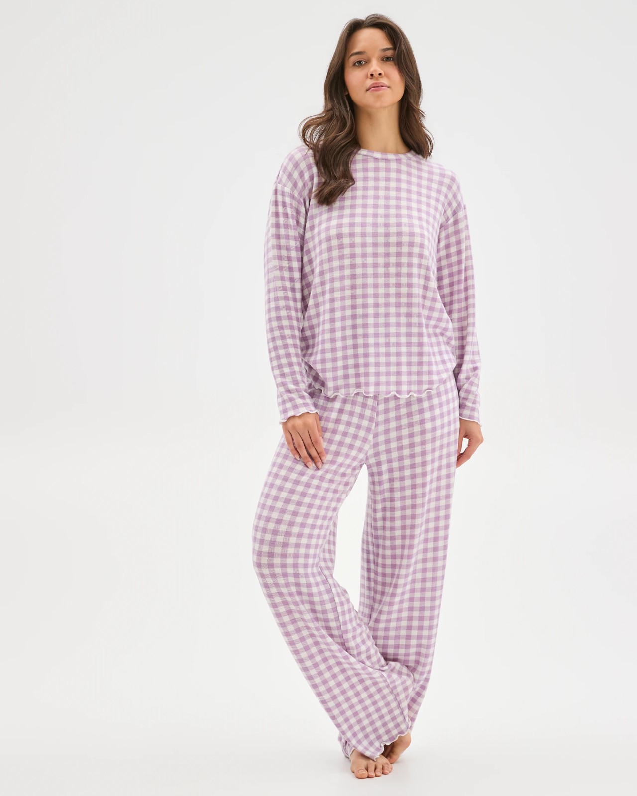 Cosy Slub Knit Sleep Top - Purple gingham 2 of 6
