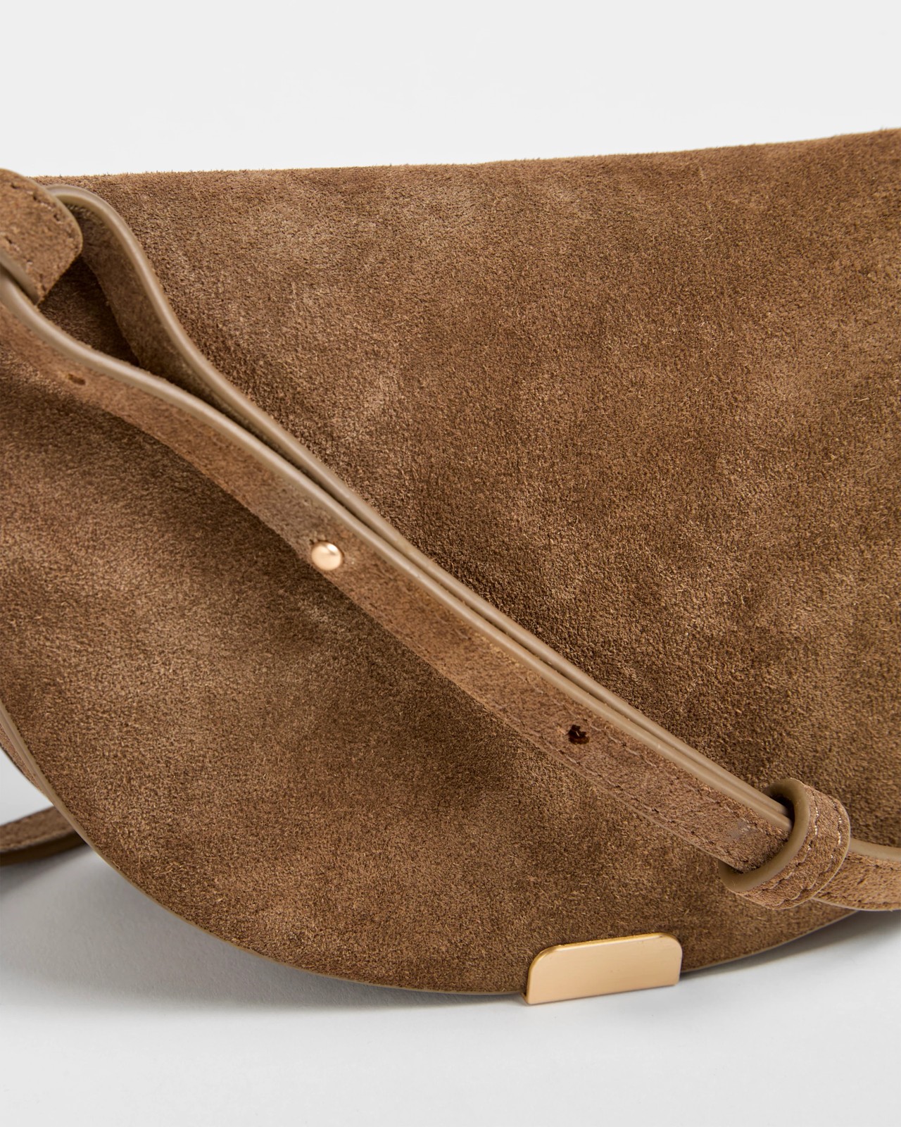Premium Suede Leather Mini Crossbody Saddle Bag - Chestnut 2 of 2