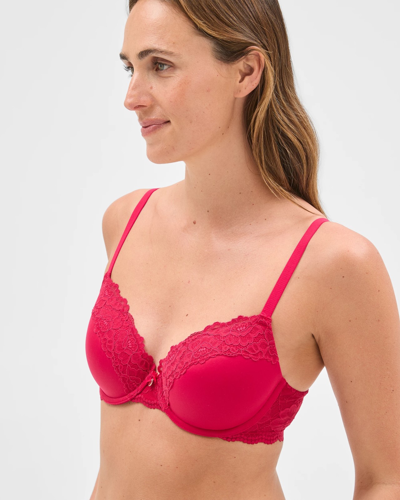Lila Lace Trim Overlay Underwire T-Shirt Bra - Persian Red 2 of 3