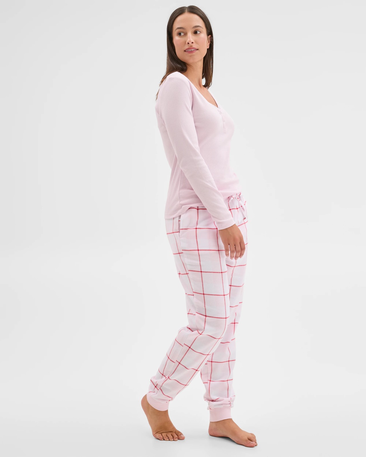Australian Cotton Flannelette Jogger Sleep Pants - Dark Pink Check 2 of 2