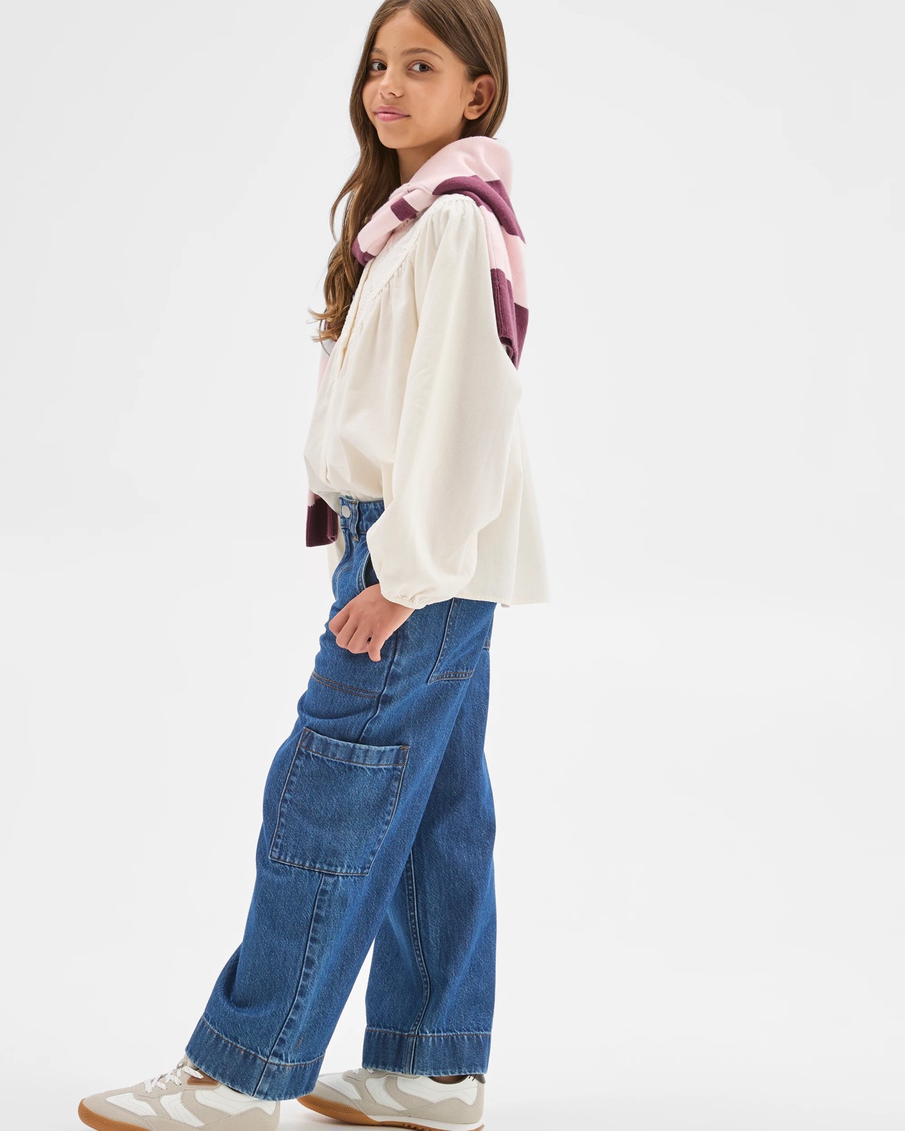 Denim Cargo Wide Leg Jeans - Indigo Wash 2 of 5