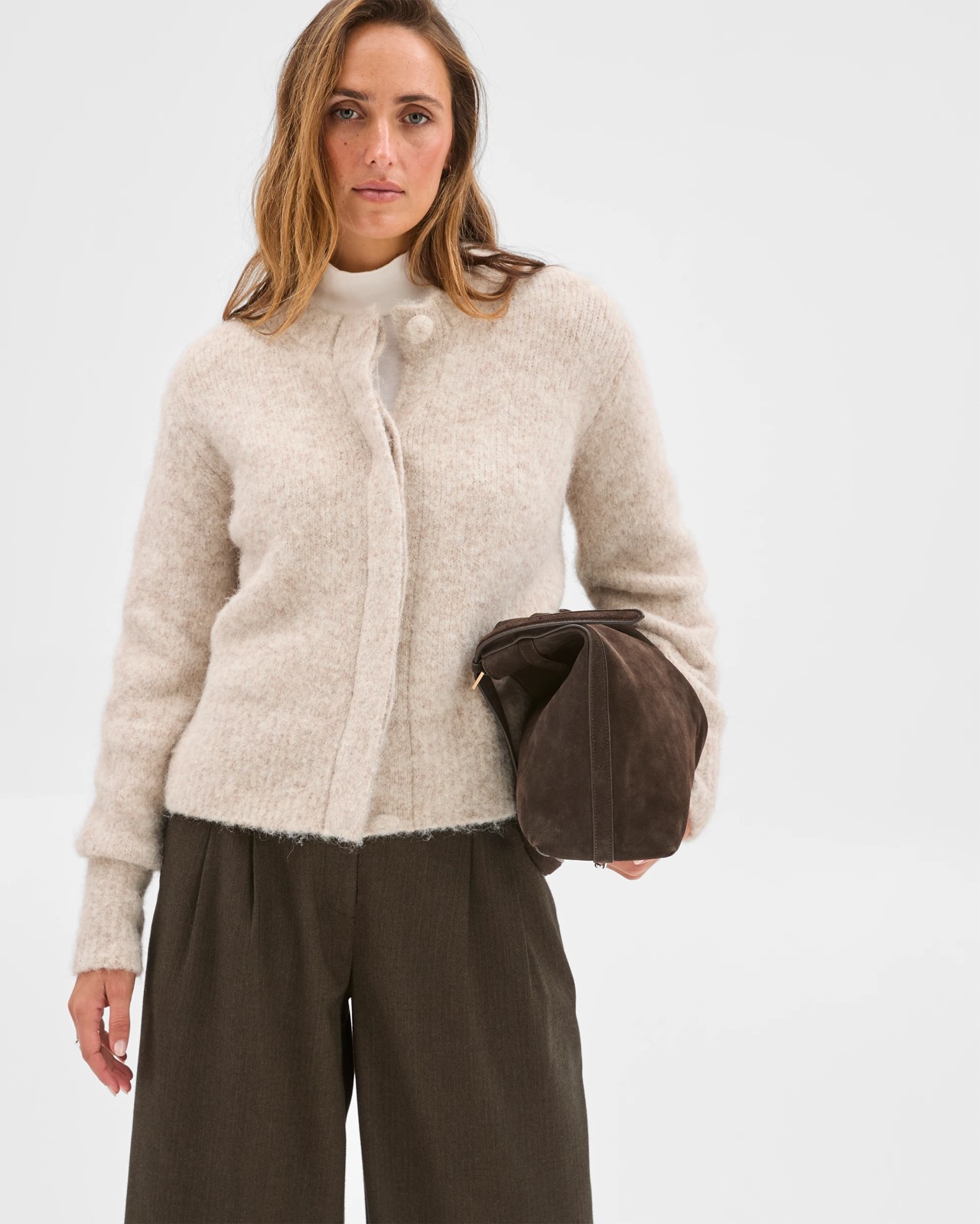 Preview Long Sleeve Plush Cardigan - Oatmeal marle 2 of 6