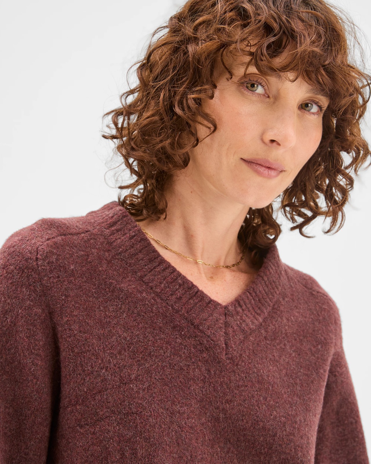 Super Soft High V-Neck Sweater - Burgundy 5 of 6