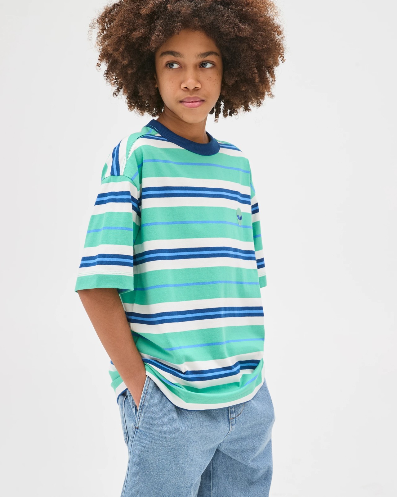 Australian Cotton Oversized Striped T-Shirt - Green 2 of 6
