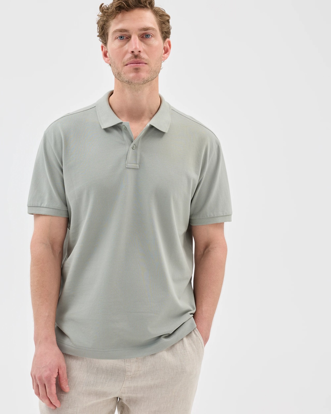 Australian Cotton Short Sleeve Polo Top - Forest Fog 3 of 5