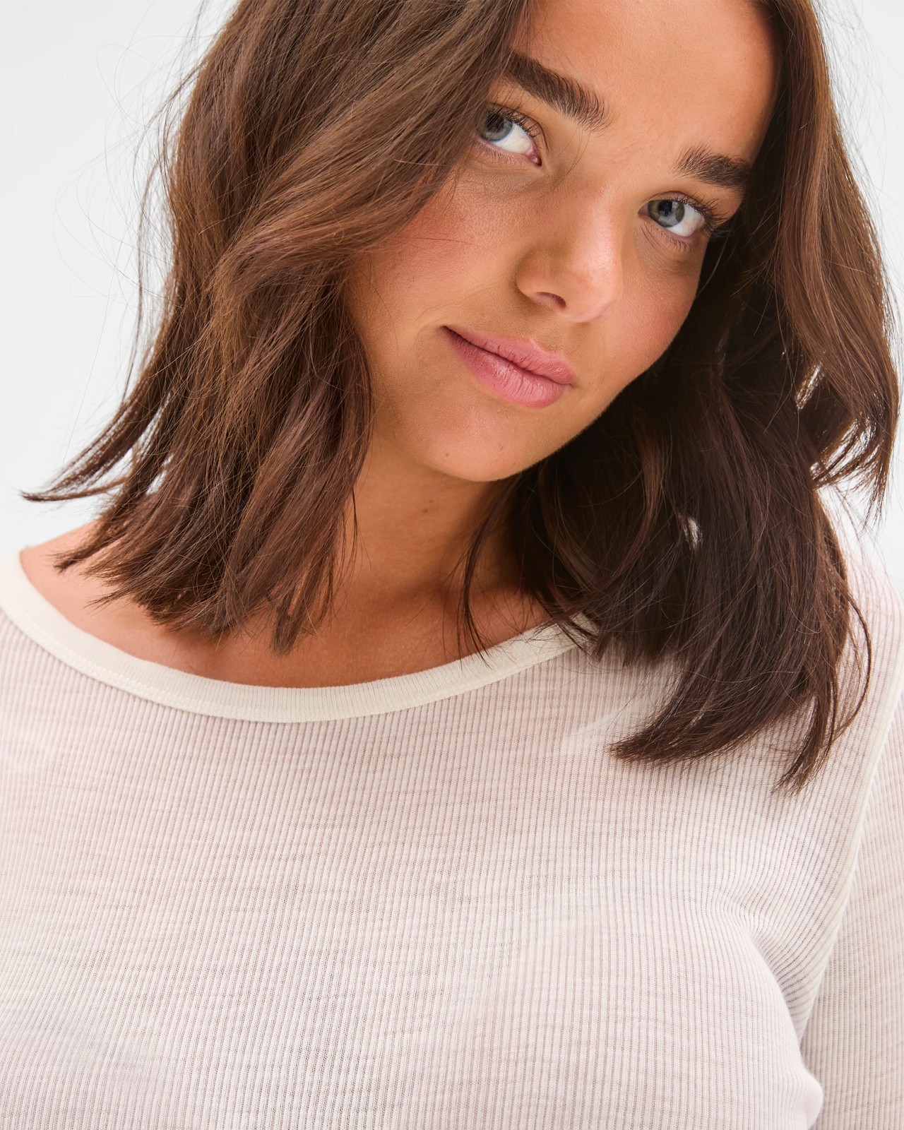 Merino Wool Blend Long Sleeve Thermal Top - Cream 5 of 6