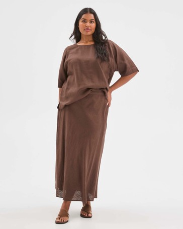 Plus Size European Linen Seam Detail Midi Skirt