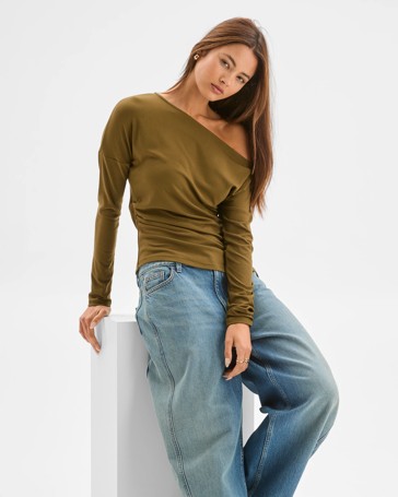 Lily Loves Asymmetrical Boat Neck Skivvy Top