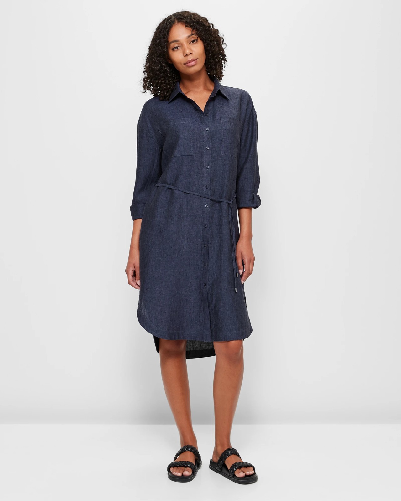 Linen midi hot sale shirt dress