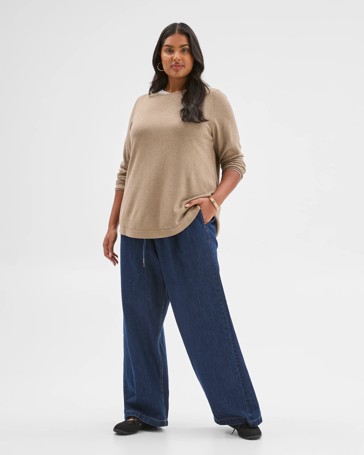 Plus Size Long Sleeve Curve Hem Rib Jumper