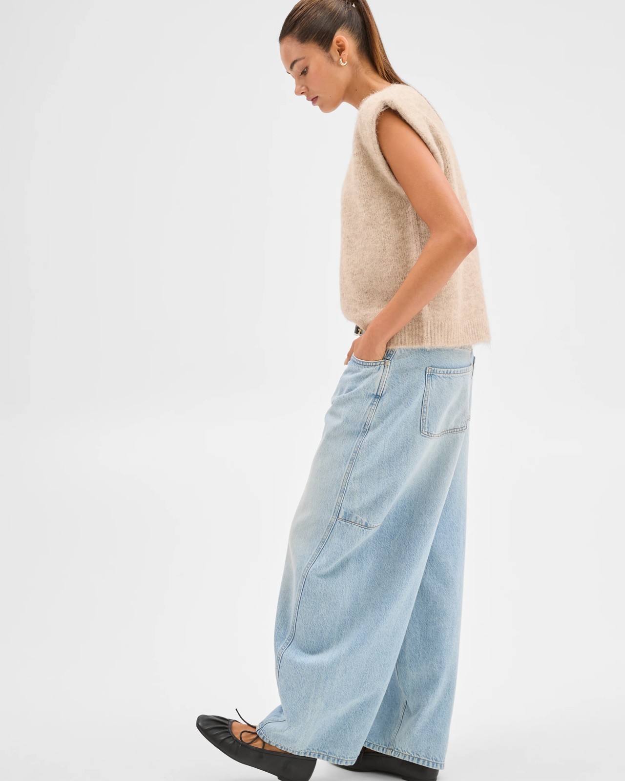 Lily Loves Exaggerated Shoulder Knit Vest - Pine Nut 4 of 6