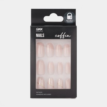 Artificial Nails 24 Pack, Coffin Shape, Nude & Gold - OXX Cosmetics