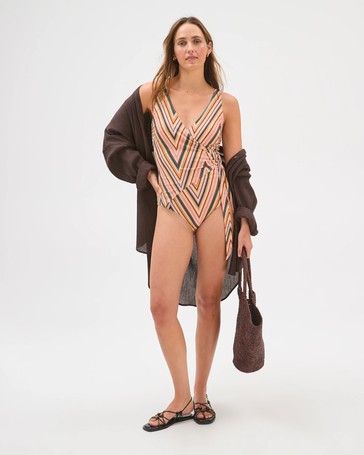 Shape Your Body Resort Wrap Tie Front Matte Micro One Piece Swimsuit