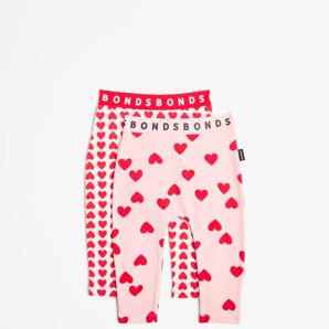 Baby Bonds Stretchies Leggings 2 Pack - Pink Mon Cheri Sweet Hearts