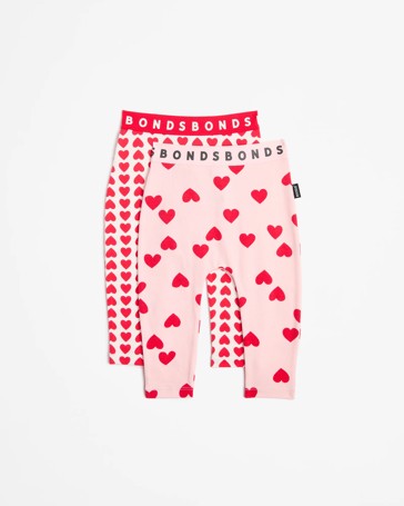 Baby Bonds Stretchies Leggings 2 Pack - Pink Mon Cheri Sweet Hearts