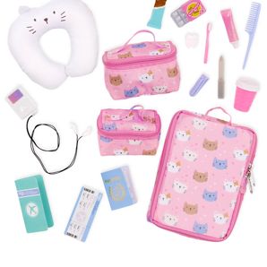 Our Generation Purrfectly Packed Kitty-Print Luggage & Accessories Set for 18" Dolls