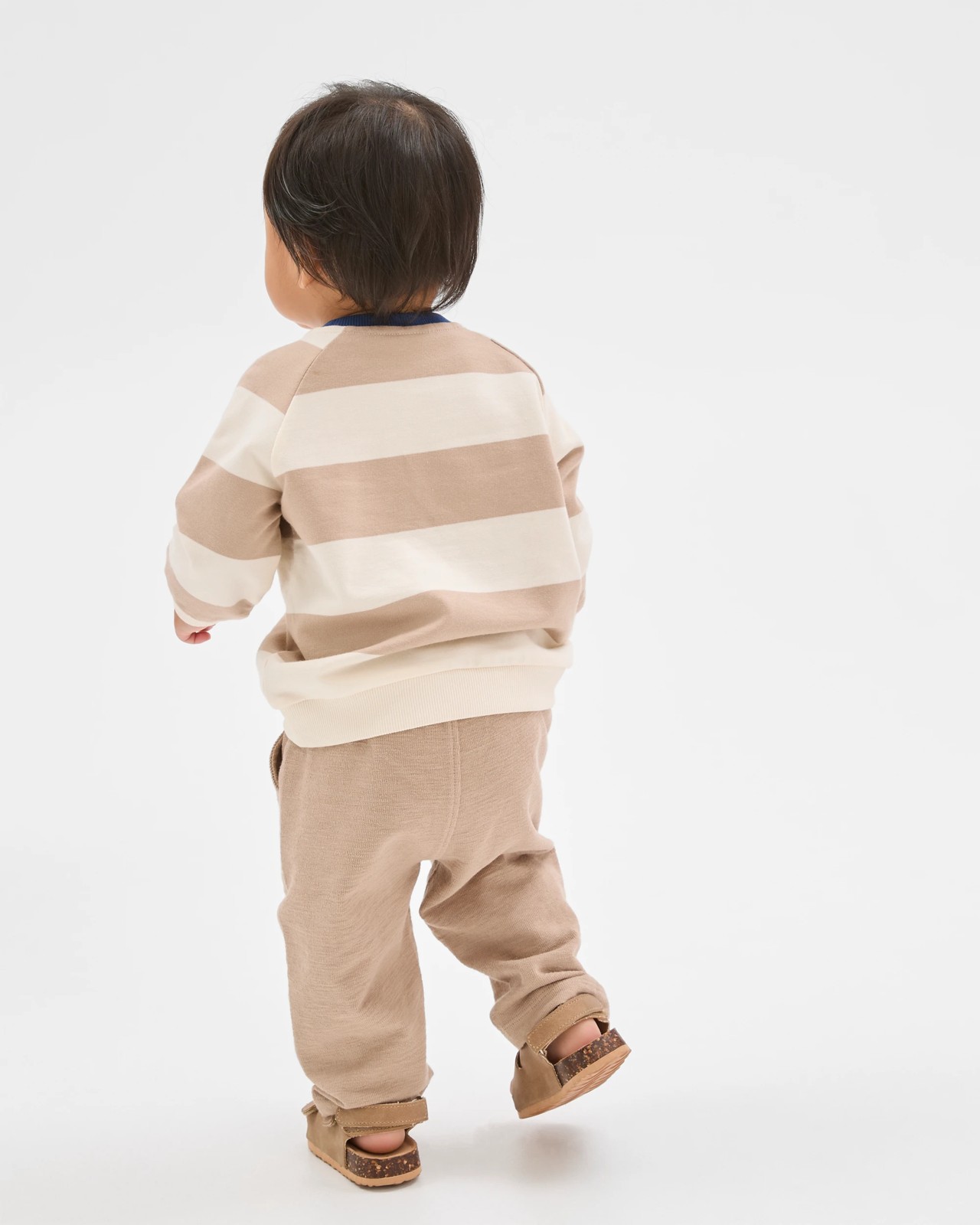 Baby Organic Cotton Jumper & Pants 2 Piece Set - Stripe Taupe 3 of 6