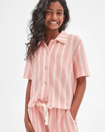 Button Through Knit Stripe Shirt