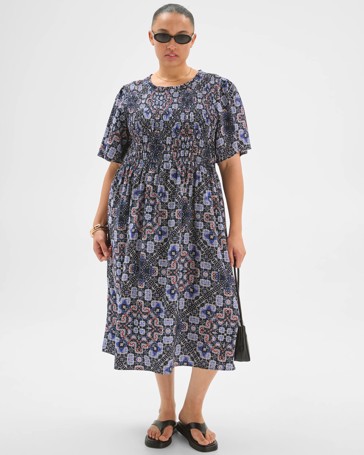 Plus Size Shirred Bodice Midi Dress