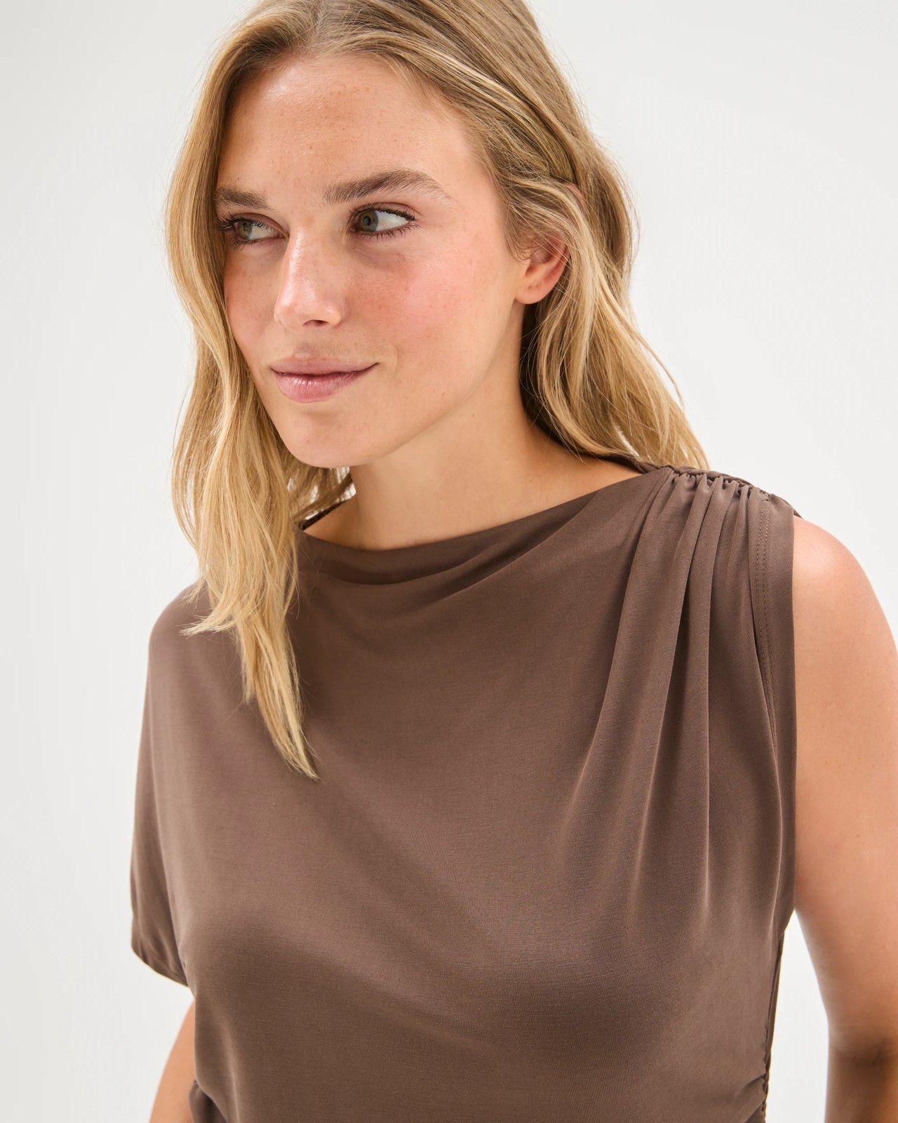 Lily Loves Asymmetrical Drape Top - Bark 3 of 5