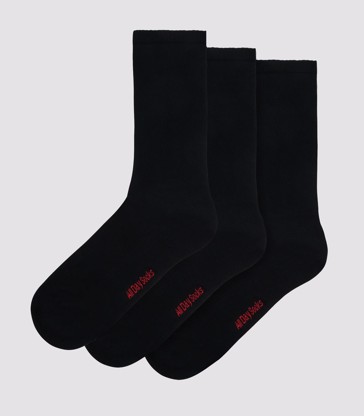 Underworks Mens 3 Pack All Day Plain Cushion Foot Crew Socks - Black