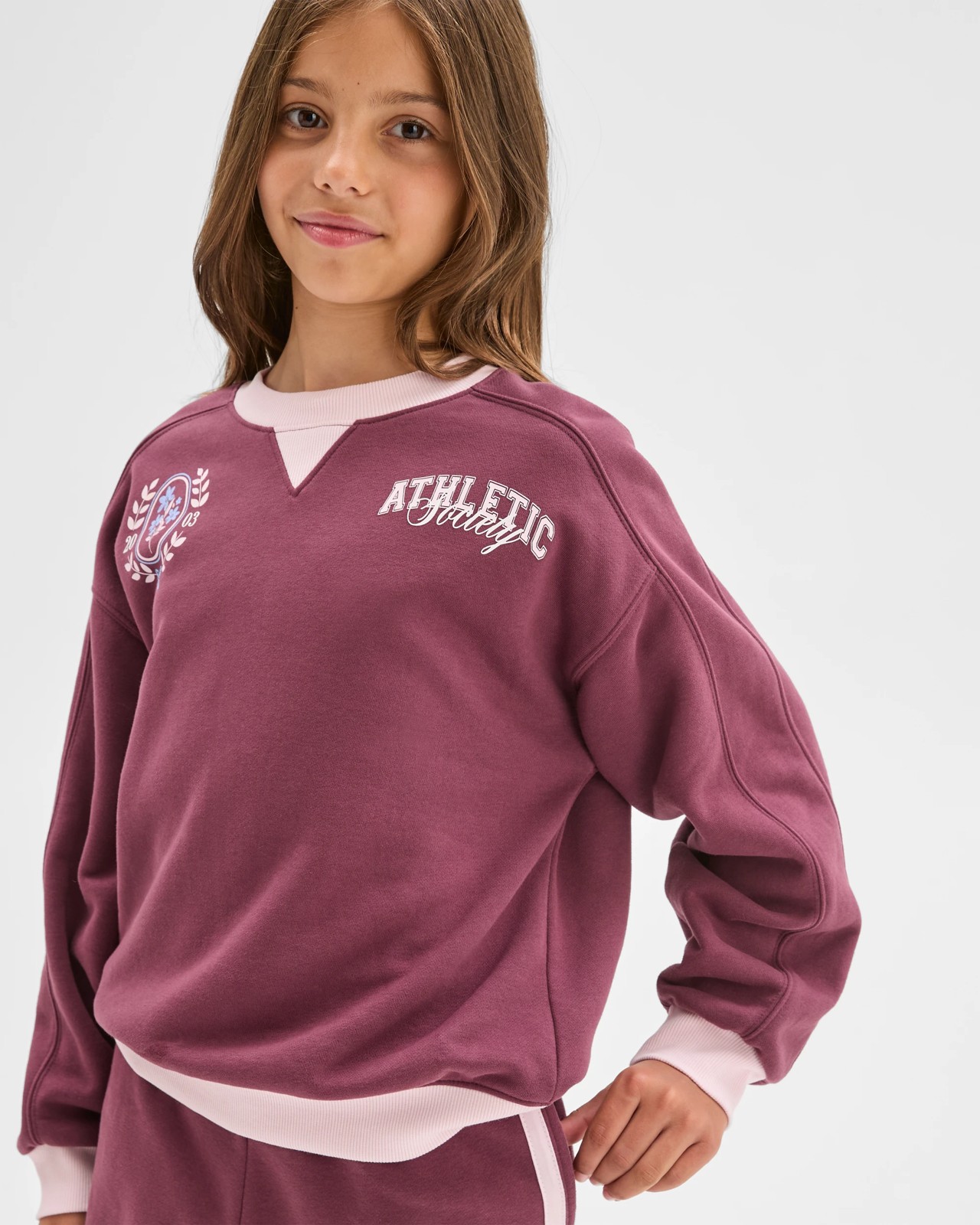 Australian Cotton Blend Long Sleeve Fleece Sweat Top - Eggplant Burgundy 2 of 5
