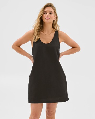 Lily Loves European Linen Blend U-Neck Mini Dress