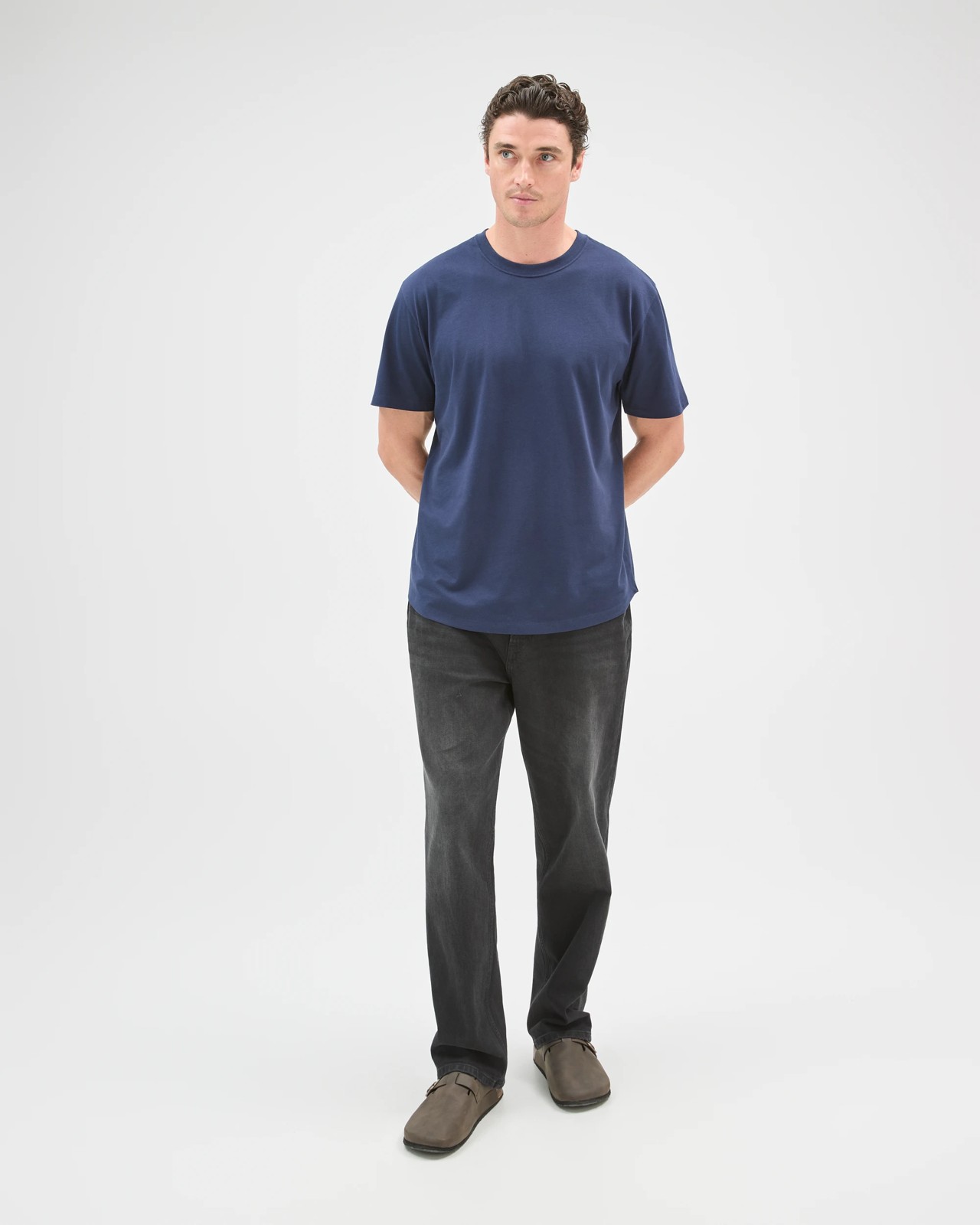 Australian Cotton Curved Hem T-Shirt - Navy 2 of 6