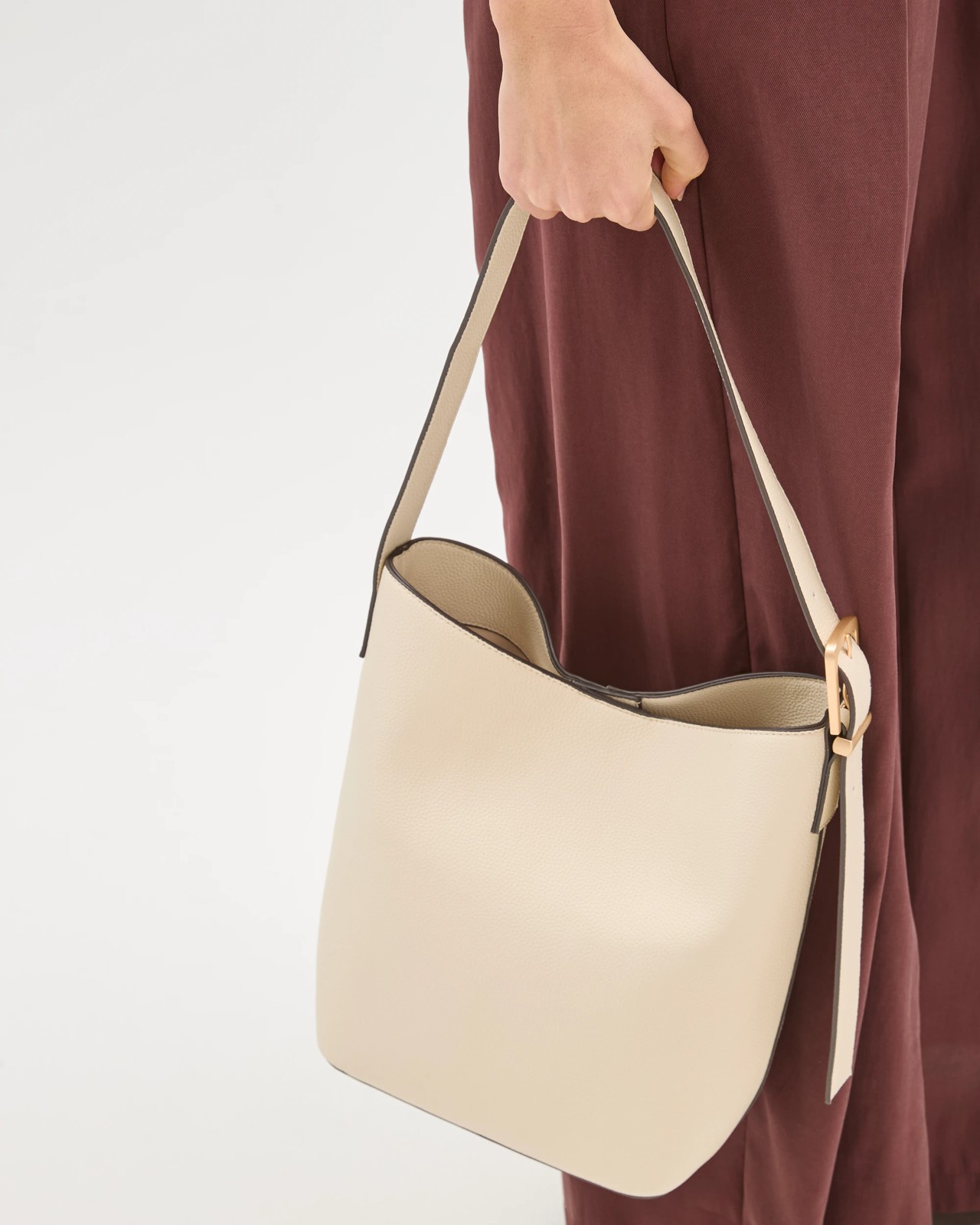 Pebble Seamed Bucket Tote Bag - Ecru 5 of 5