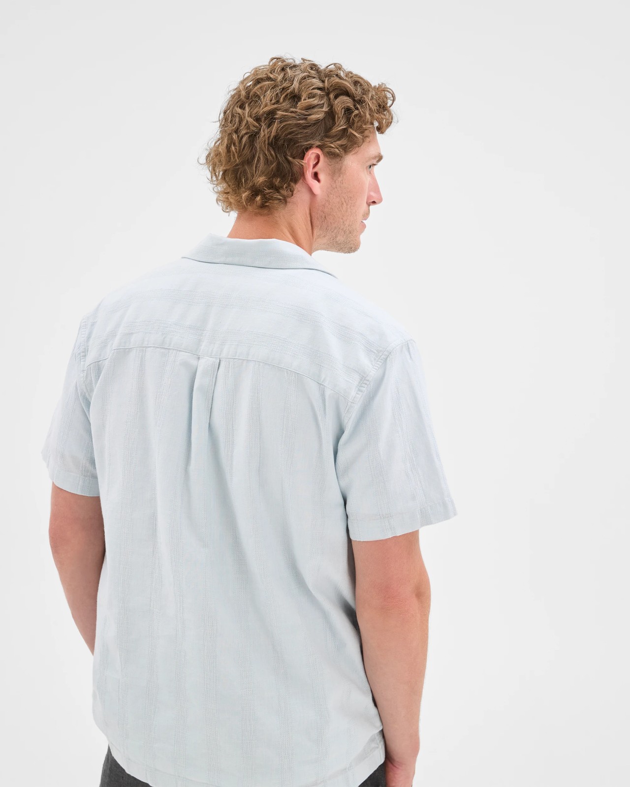 Short Sleeve Self Stripe Shirt - Chambray 6 of 6