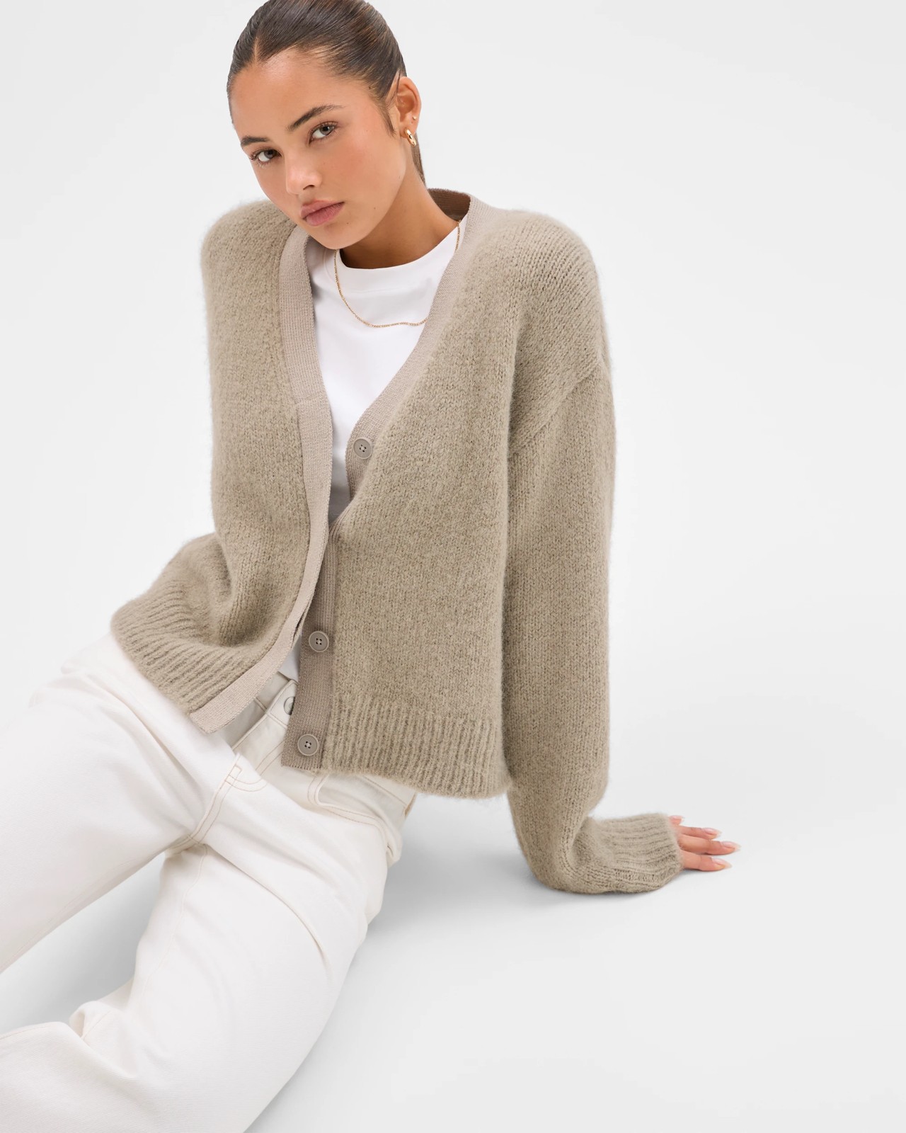 Lily Loves Contrast Bind Cardigan - Chamois Tan 5 of 6