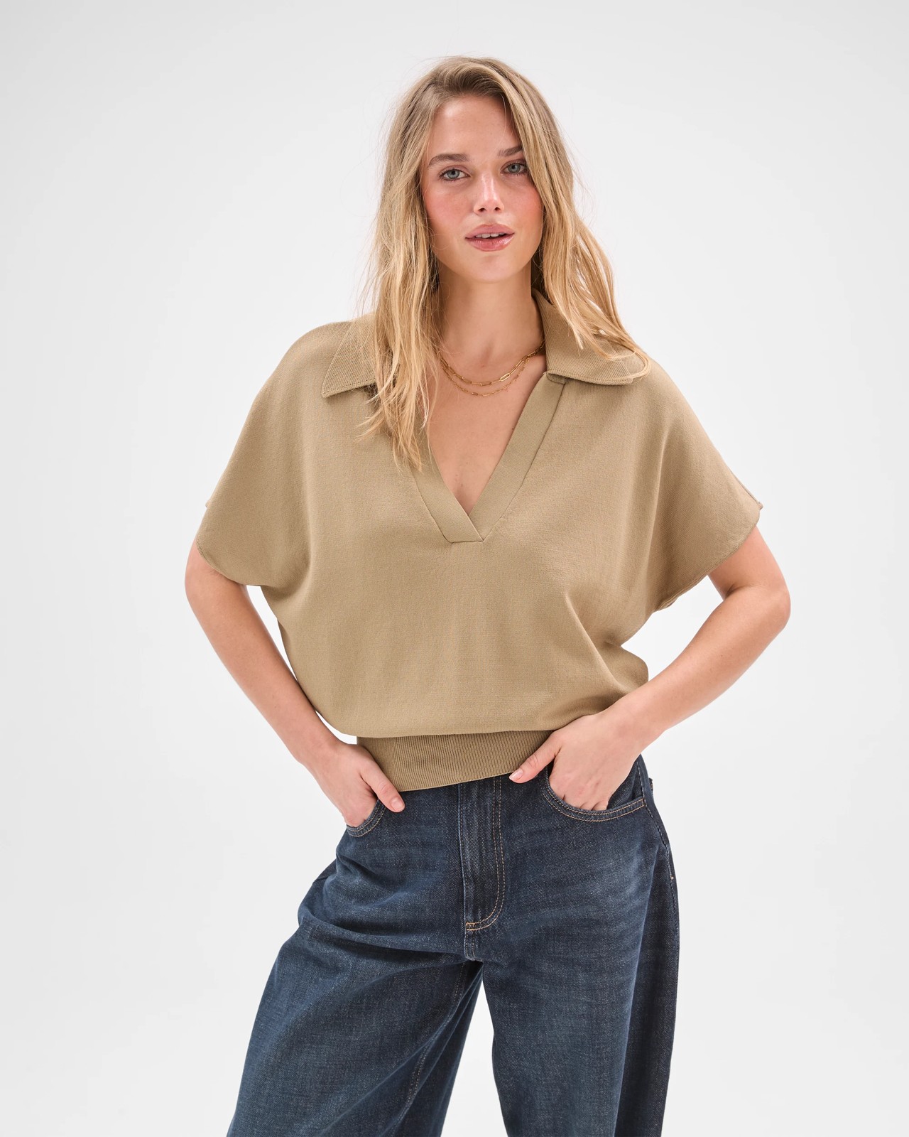 Lily Loves Basque Detail Polo Top - Crushed Leaf 4 of 6