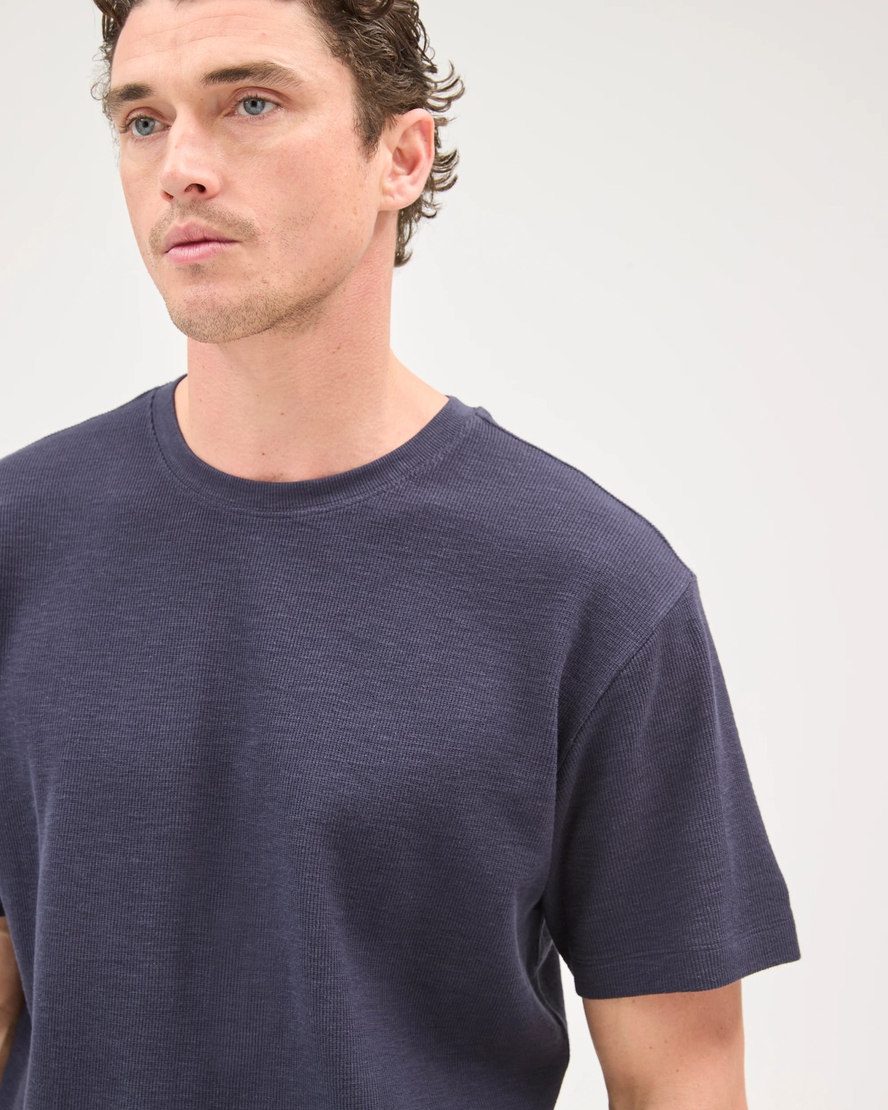 Australian Cotton Fashion Textured T-Shirt - Navy 3 of 6