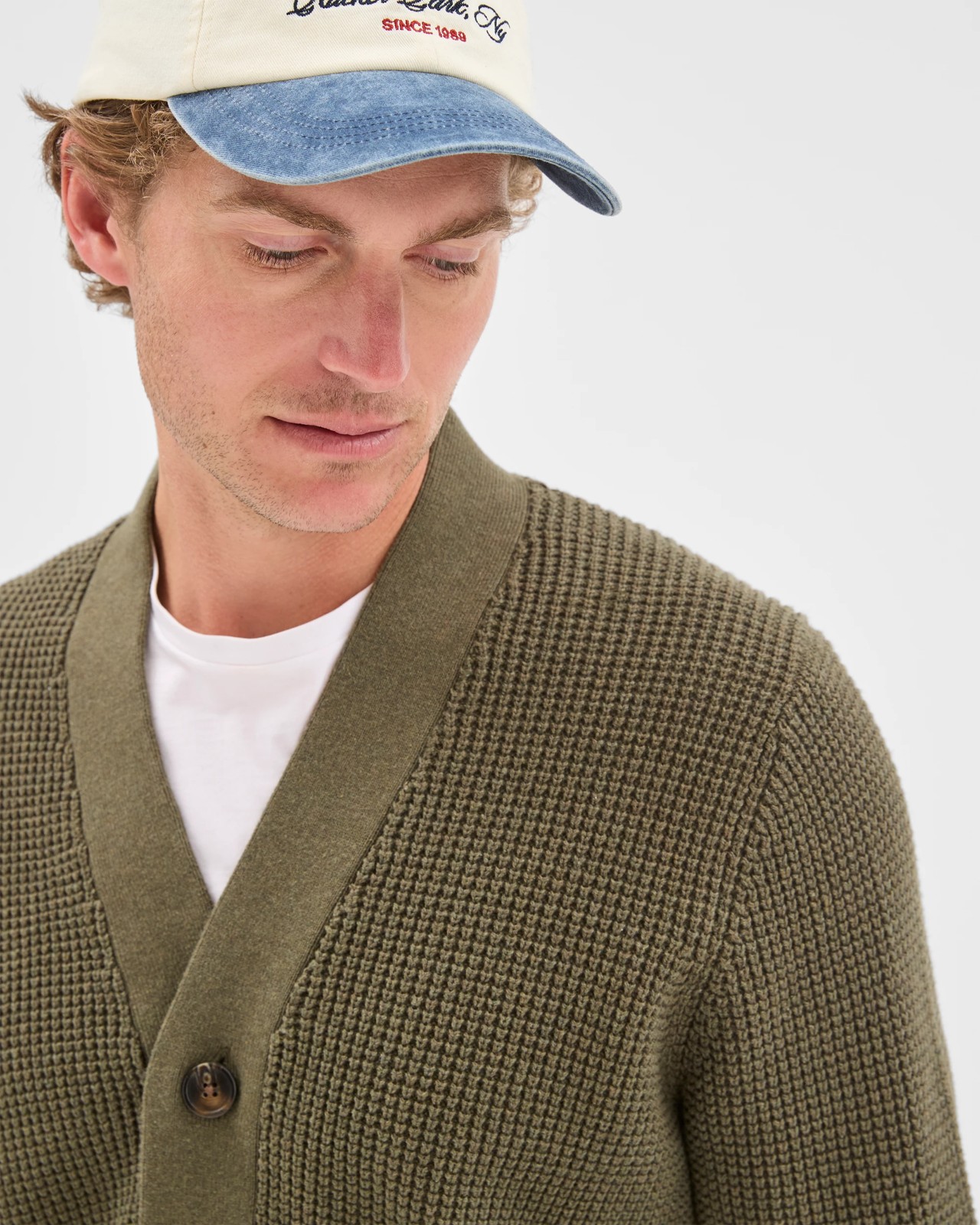 Australian Cotton V-Neck Waffle Knit Cardigan - Khaki 5 of 6