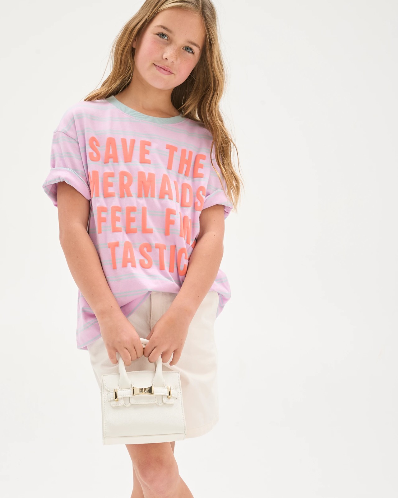 Australian Cotton Oversized T-Shirt - Mermaid Text Stripe Purple 4 of 5