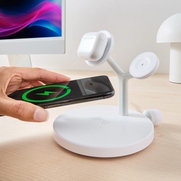 3-in-1 Desktop Wireless Charger Qi2- White - Anko