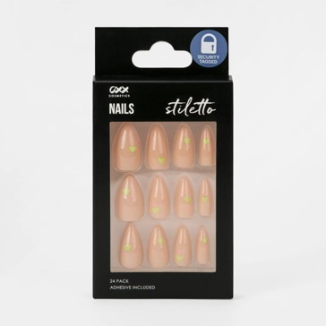 24 Pack False Nails with Adhesive, Stiletto Shape, Neon Heart - OXX Cosmetics
