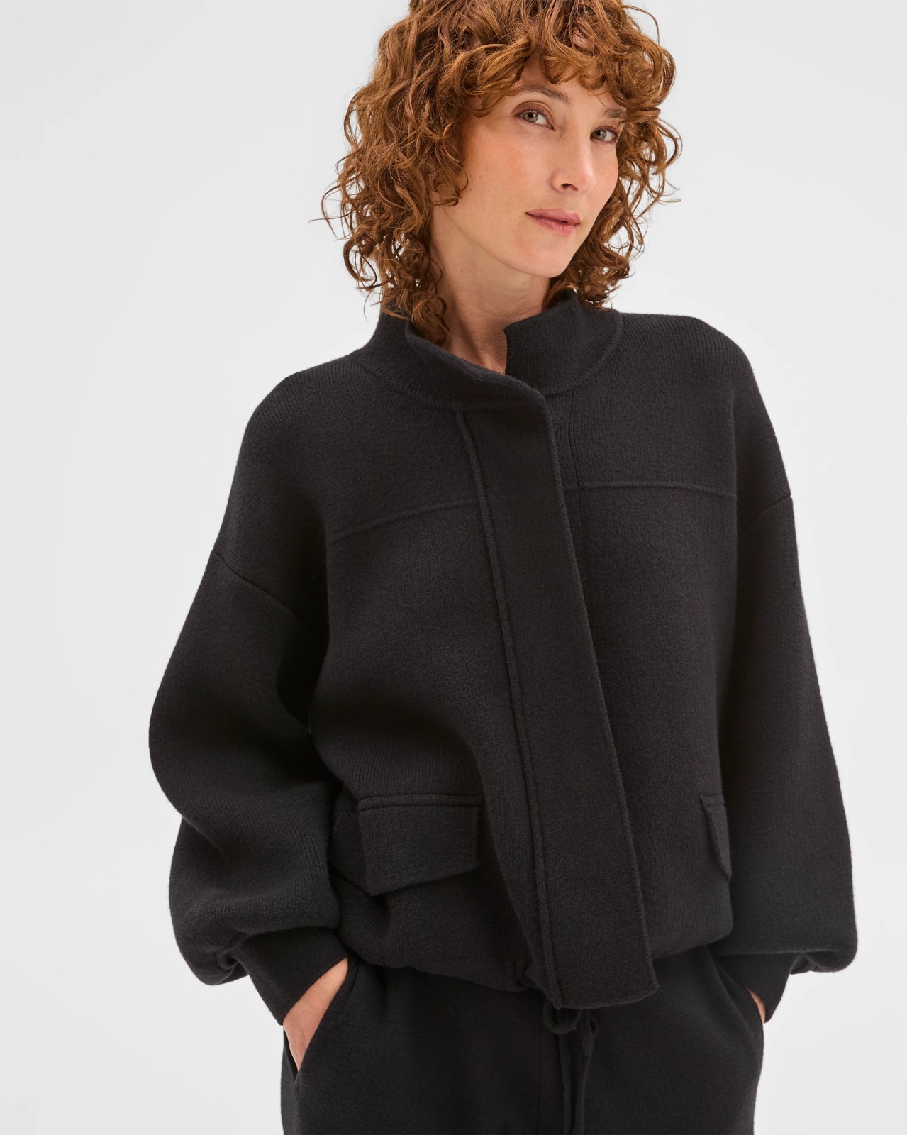 Clean Knit Zip Through Bomber Jacket - Black 5 of 5