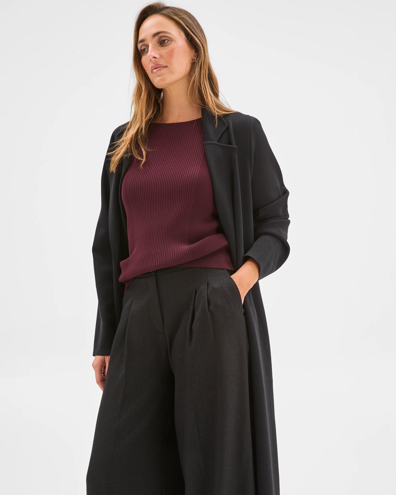 Preview Crepe Knit Midi Length Coat 2 of 6