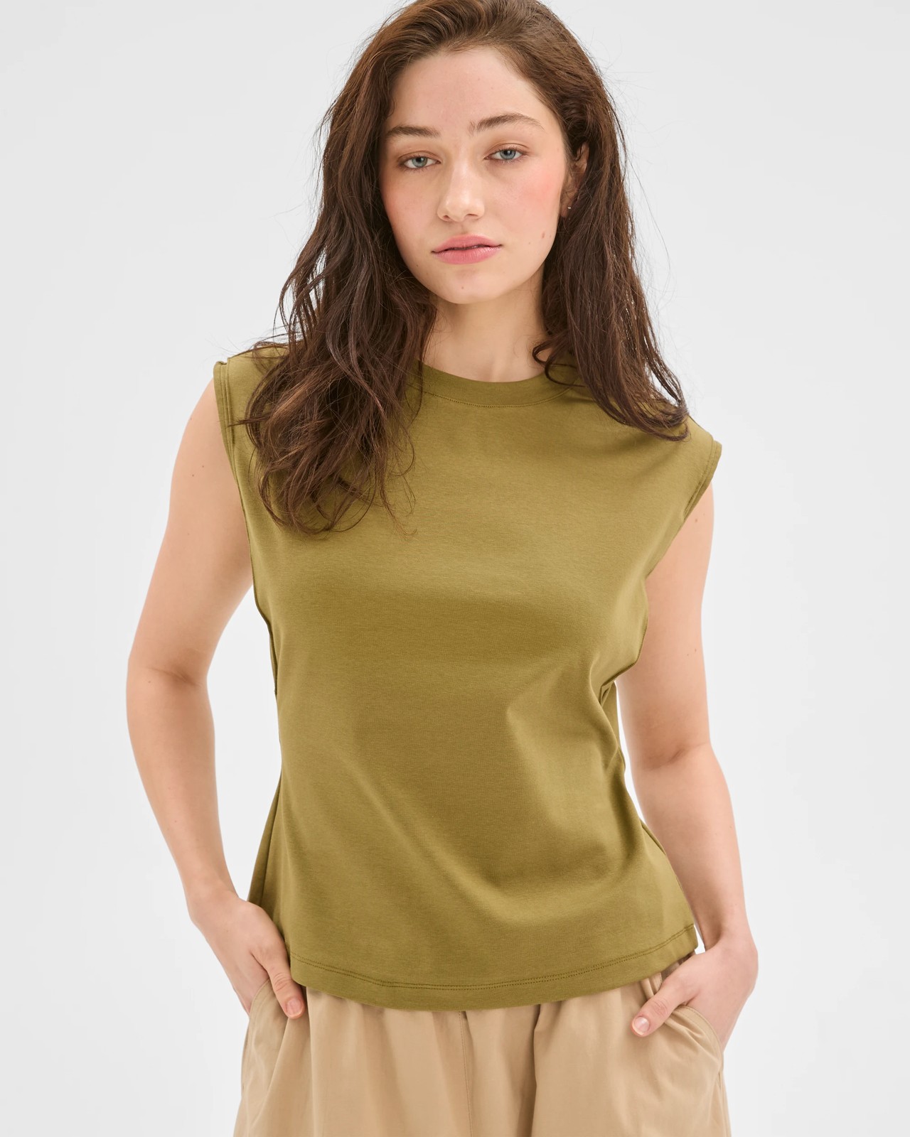 Lily Loves Australian Cotton Blend Extended Shoulder T-Shirt - Khaki 5 of 5