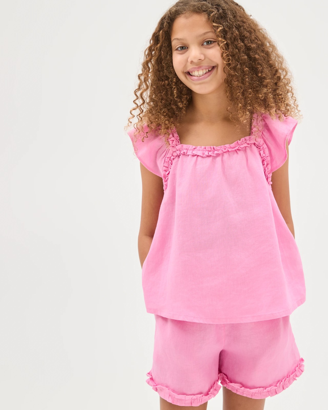 European Linen Flutter Sleeve Tank Top - Pink 3 of 6