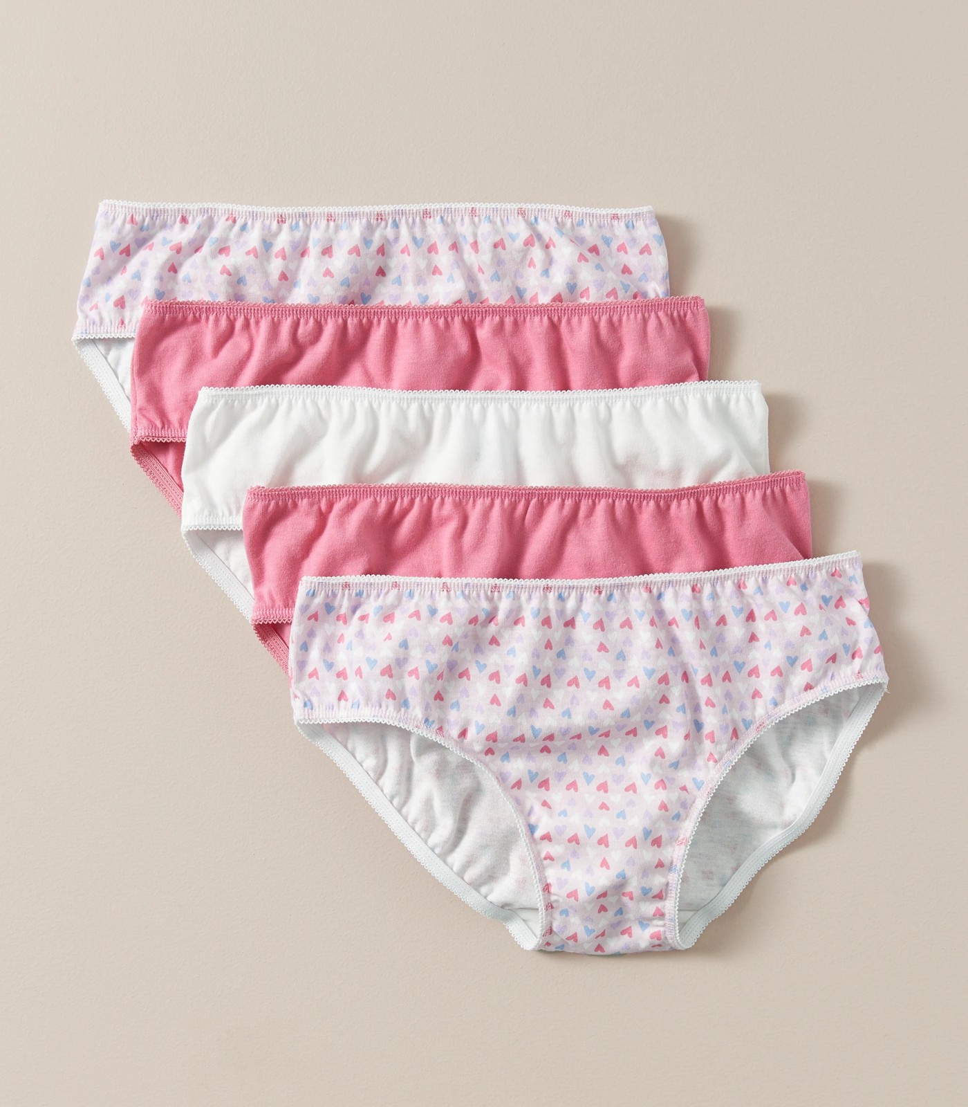 Girls Essentials 5 Pack Briefs - Pink Hearts