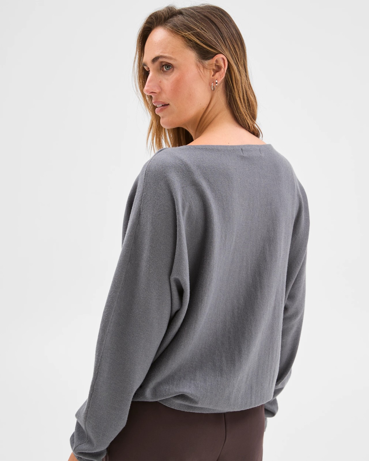 Preview Dolman Sleeve Boat Neck Knit Jumper - Charcoal Marle 6 of 6