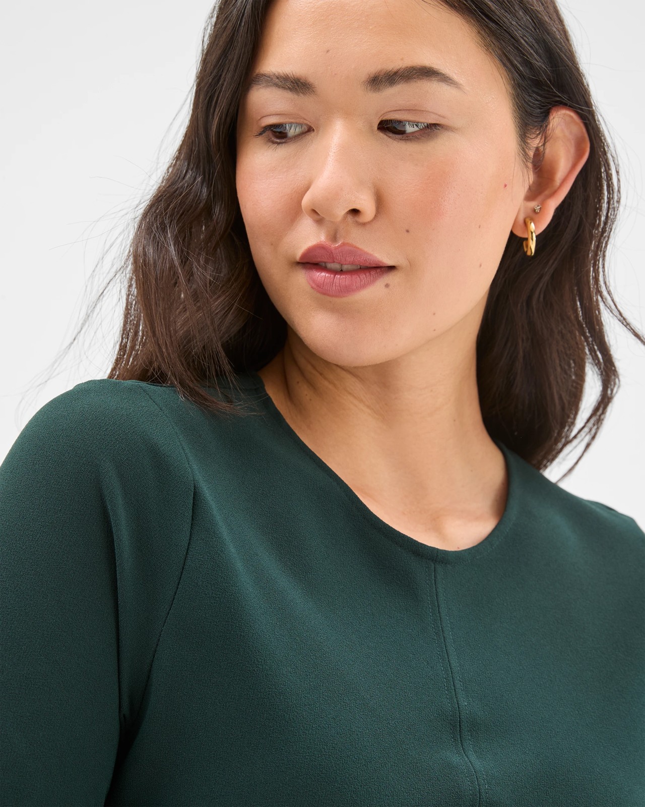 Preview Short Sleeve Midi Crepe Woven Dress - Mid Jade 4 of 5