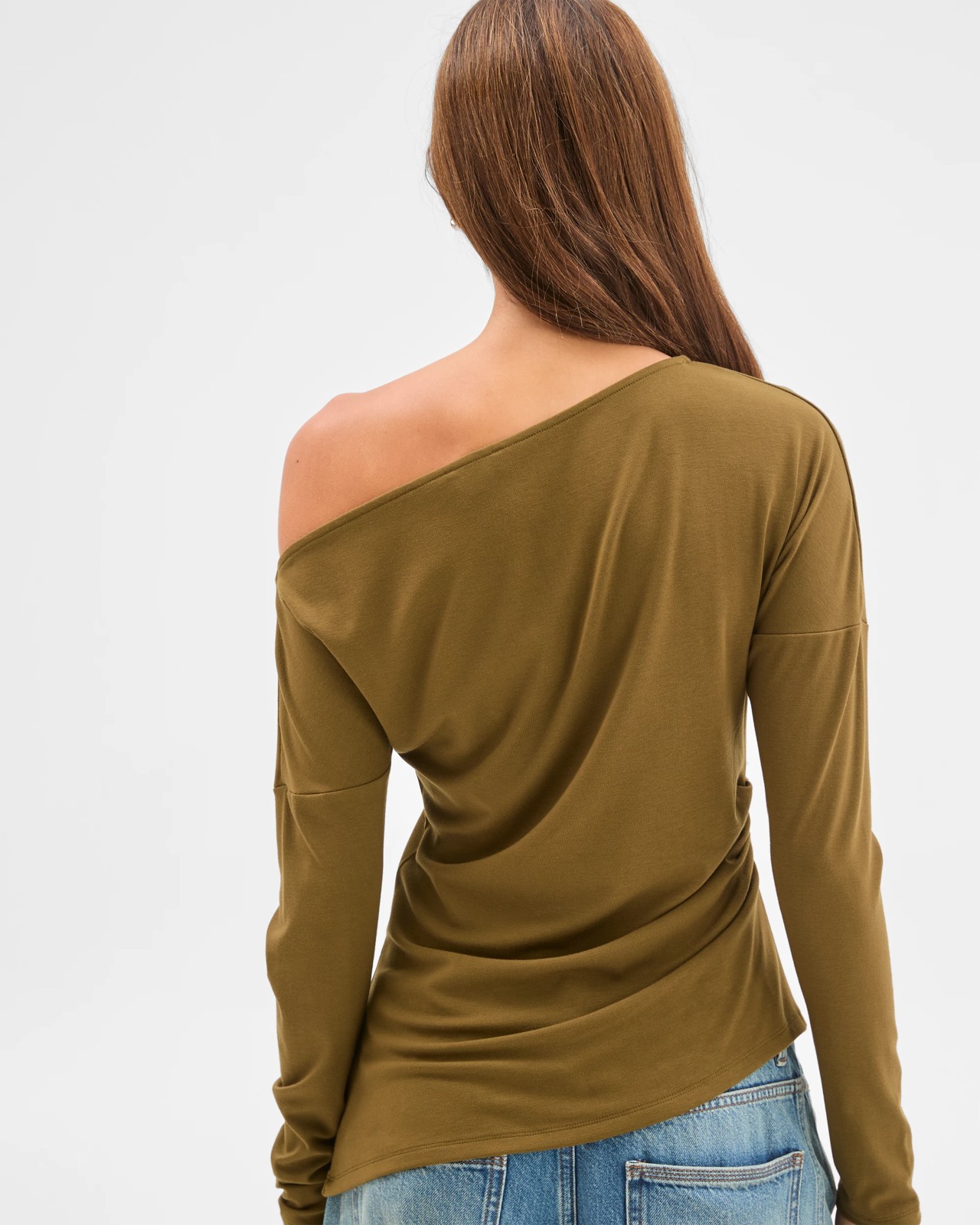 Lily Loves Asymmetrical Boat Neck Skivvy Top - Deep Moss 6 of 6