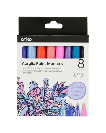 Anko 8 Pack Acrylic Paint Markers - Purple