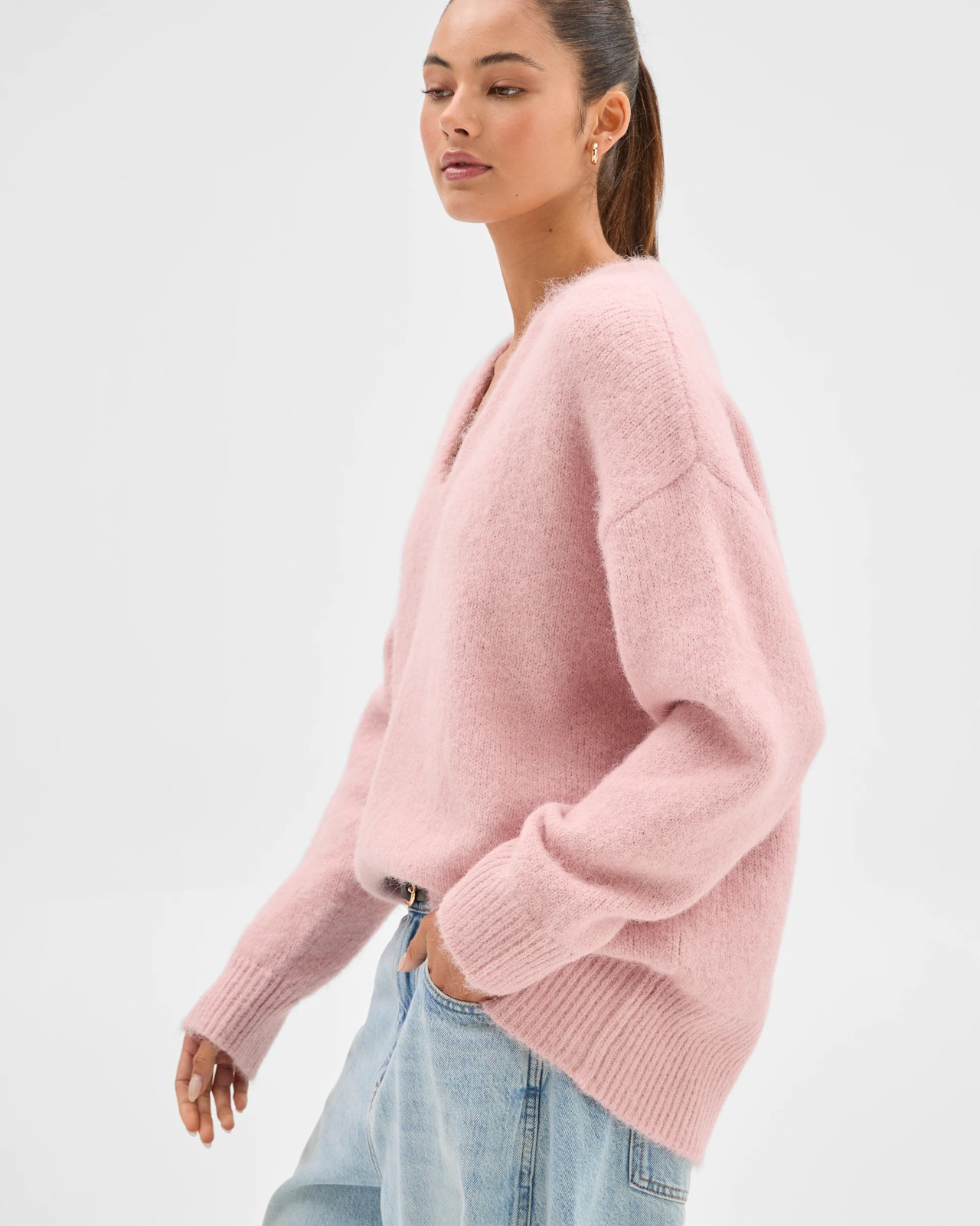 Lily Loves V-Neck Fluffy Knit Jumper - Dahlia Pink 3 of 6