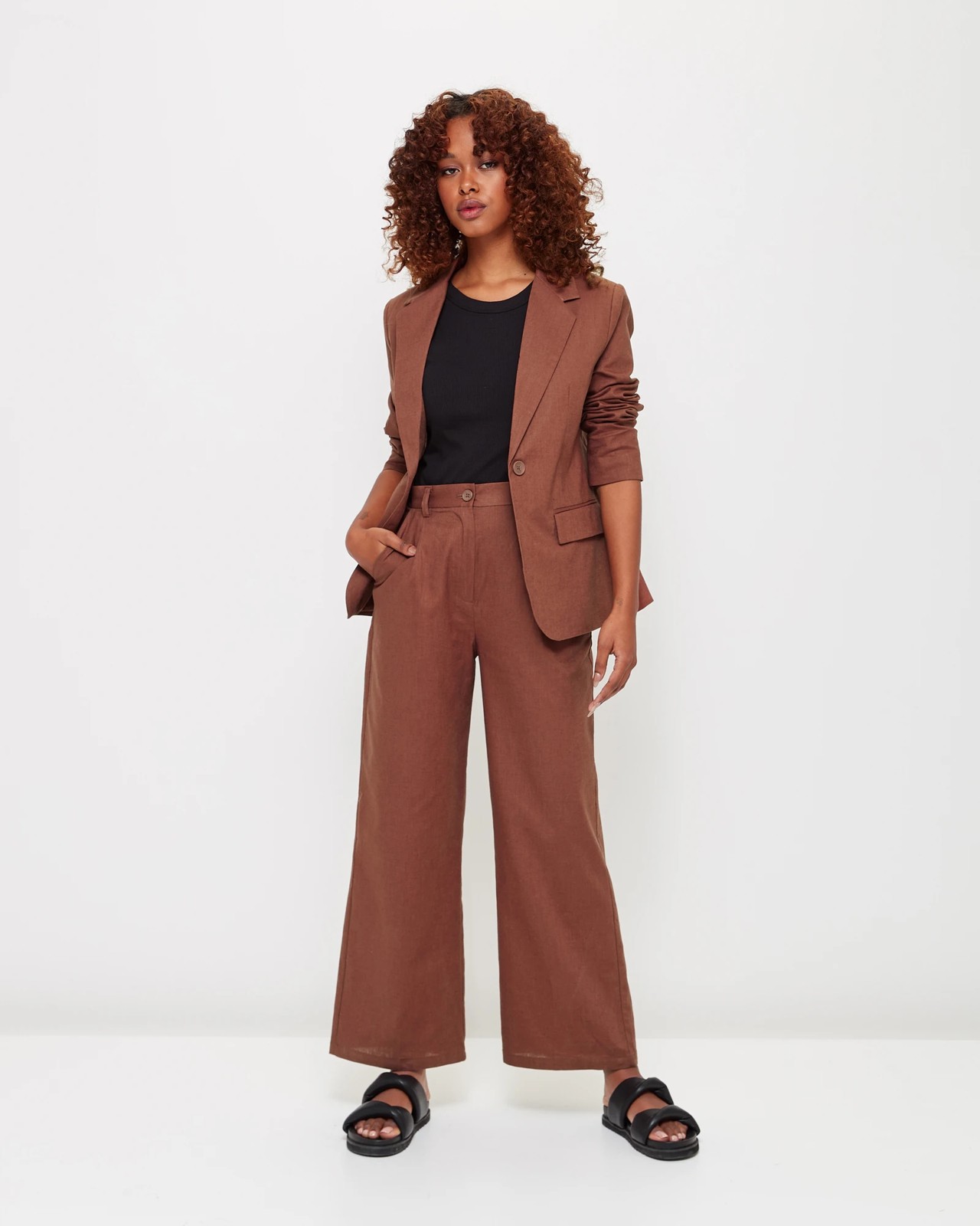 Petites Linen Blend Elastic Waist Pants - Dannii Minogue - Natural