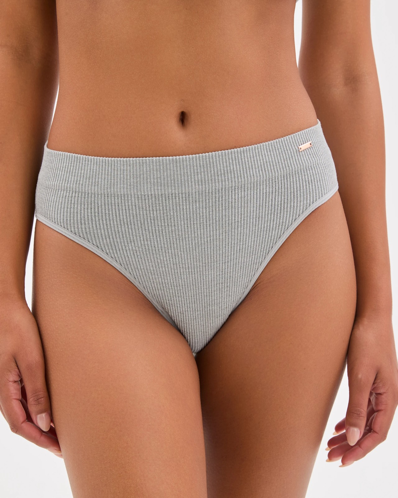 Lily Loves 2 Pack Ribbed Seamfree High Waisted Bikini Briefs - Grey Marle 2 of 4