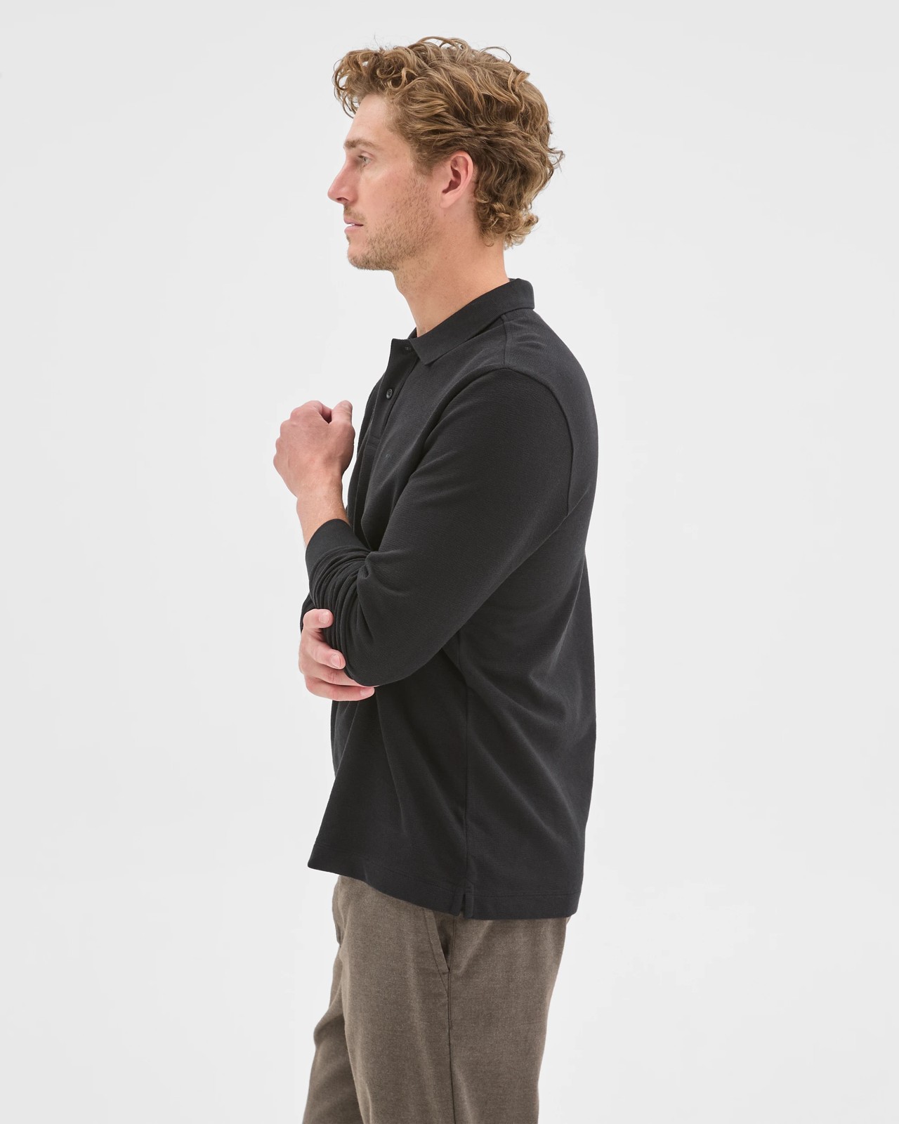 Australian Cotton Blend Boucle Polo Top - Black 3 of 6